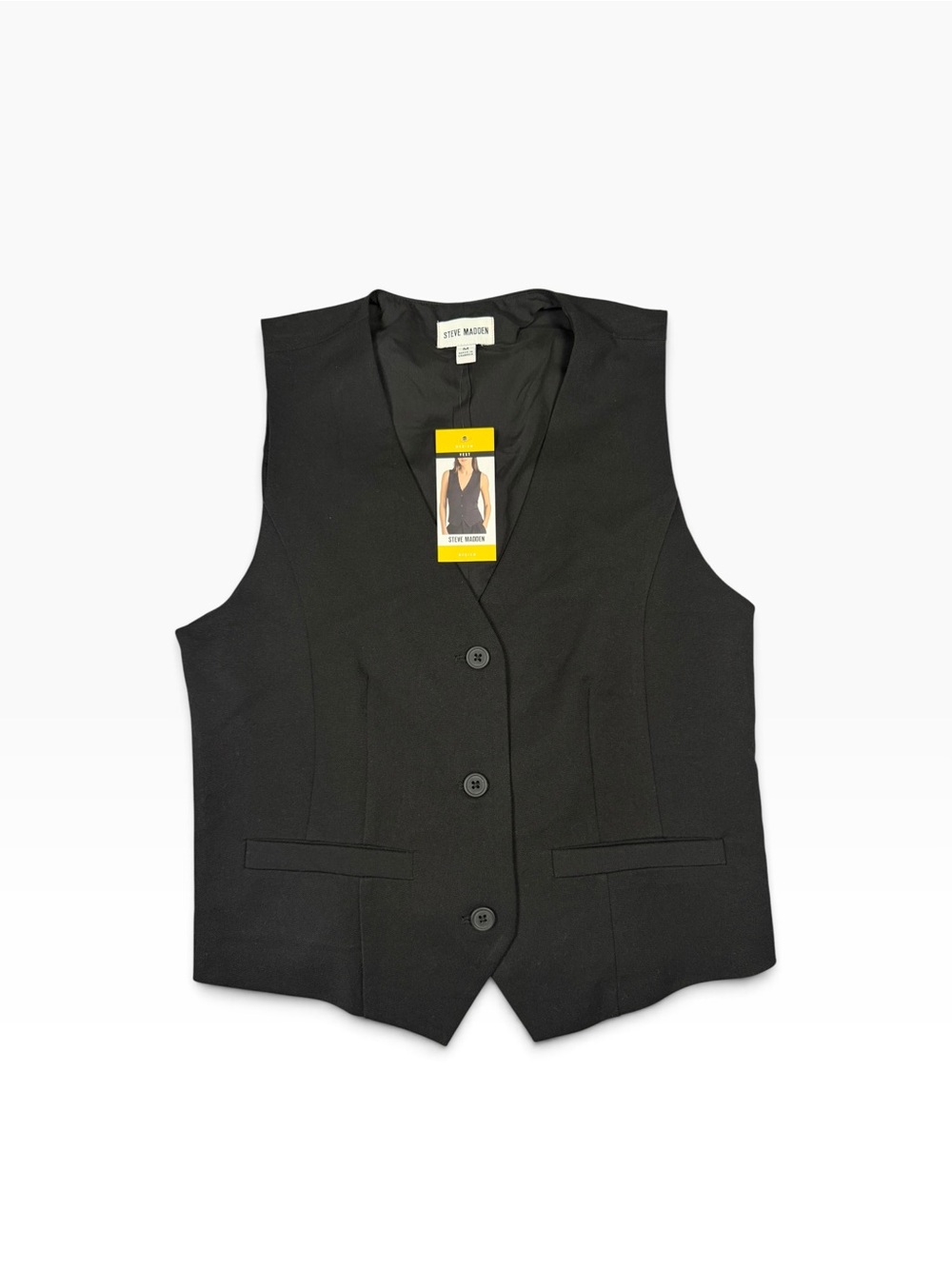 Steve Madden Black Tailored Women's Button-Up V-Neck Vest